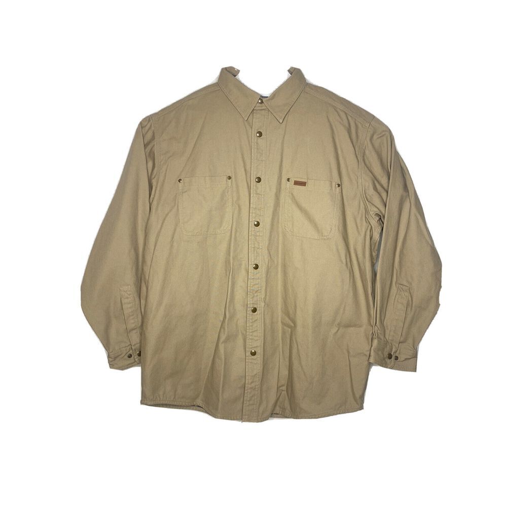 Carhartt Mens‎ Plus Size Jacket Flannel Overcoat Long Sleeve Lines 2XL Beige EUC